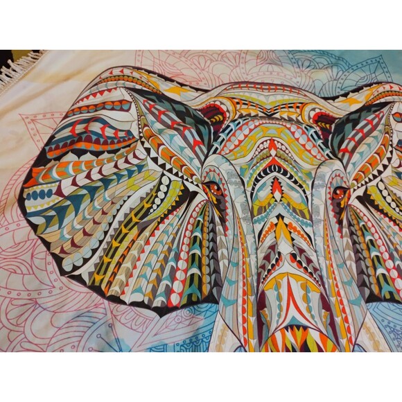 HUGE Prissy Jane Round Elephant Beach Towel 5 FEET ACROSS Psychedelic Elephant - Picture 5 of 6